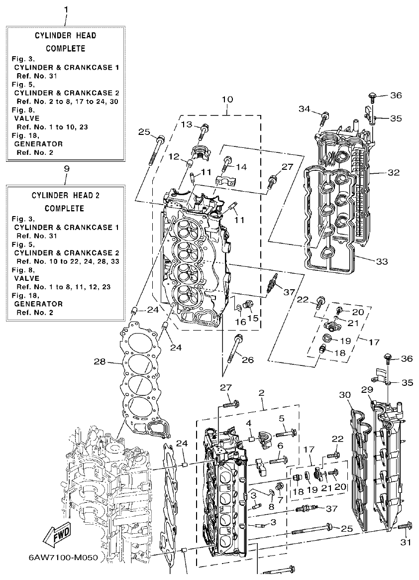 Yamaha 20, F350NCC2 CYLINDER & CRANKCASE 2 parts diagram